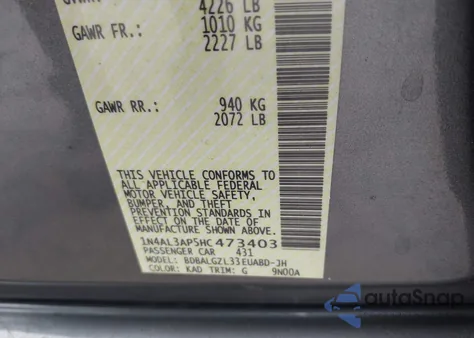 2017 Nissan Altima 2.5/S/Sv/Sl/Sr from USA, damaged, VIN 1N4AL3AP5HC4Y3403